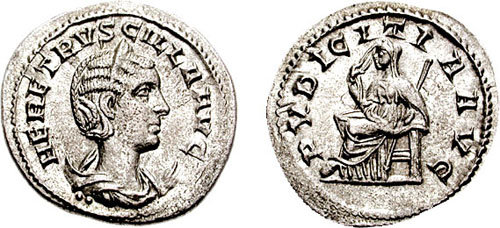Etruscilla Pudicitia seated denarius Antioch CNG.jpg