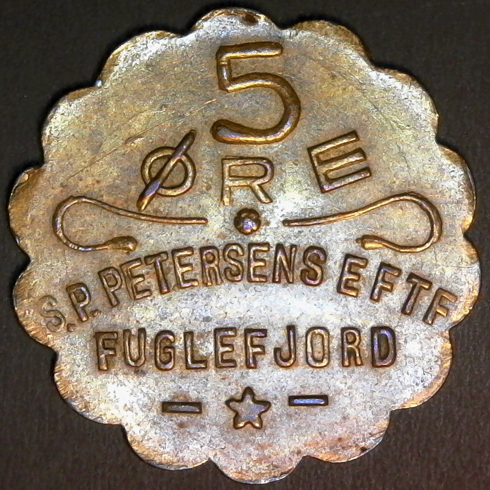 Faeroe Islands Fuglafjørður 5 ore token 1929 - 1933.jpg