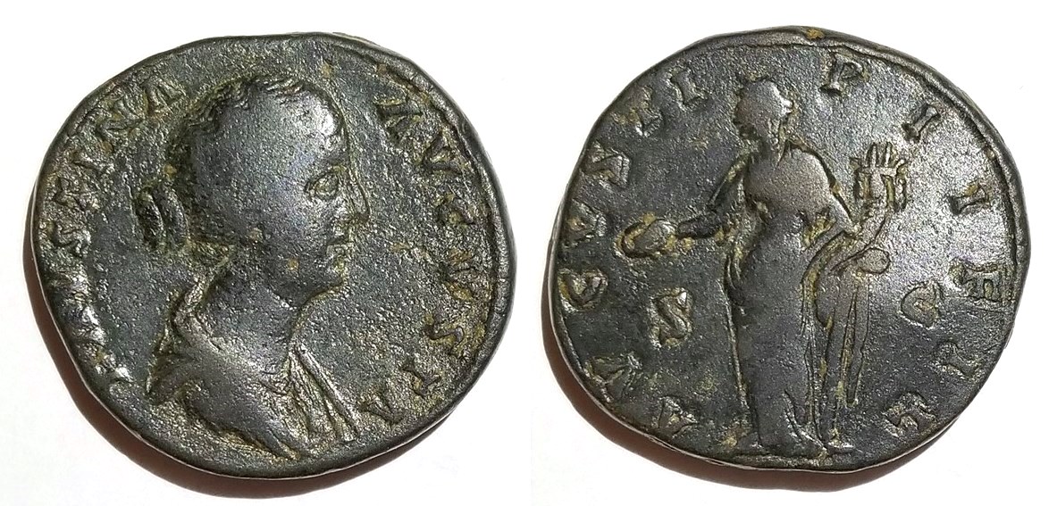 Faustina Jr AVGVSTI PII FIL S C Concordia sestertius with column.jpg