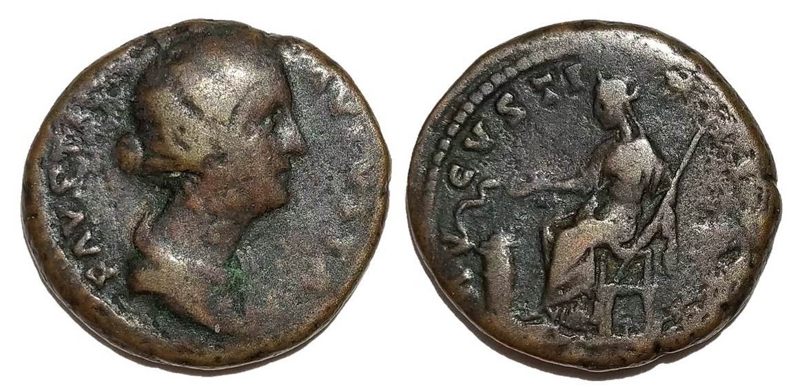 Faustina Jr AVGVSTI PII FIL S C Salus seated dupondius.jpg