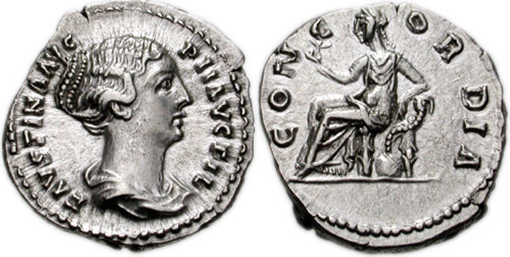Faustina Jr CONCORDIA seated denarius right-facing bust type 3 hairstyle CNG.jpg