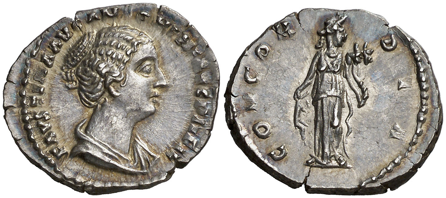 Faustina Jr CONCORDIA standing denarius type 3 hairstyle A&C.jpg