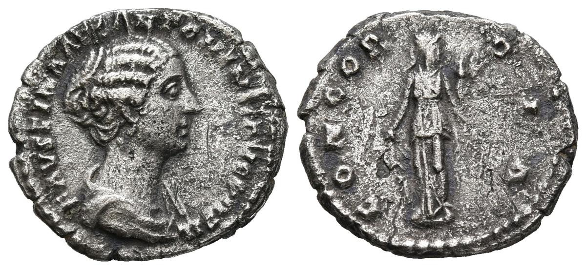 Faustina Jr CONCORDIA standing denarius type 3 hairstyle Ibercoin.jpg