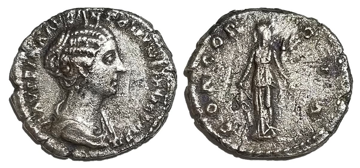 Faustina Jr CONCORDIA standing denarius type 3 hairstyle.jpg