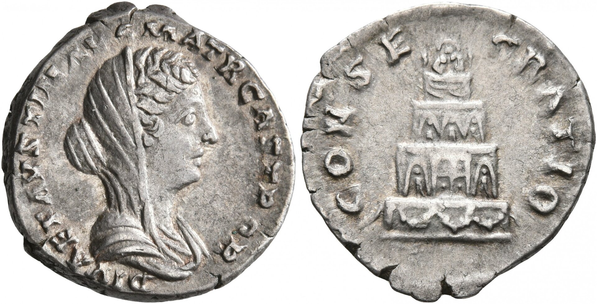 Faustina Jr CONSECRATIO  funeral pyre denarius veiled bust Leu.jpg