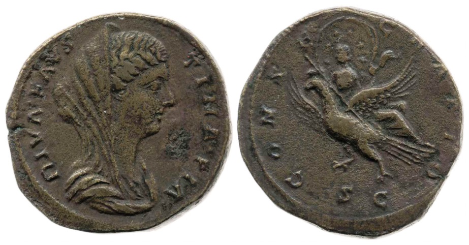 Faustina Jr CONSECRATIO S C Eagle flying left sestertius BMC.jpg