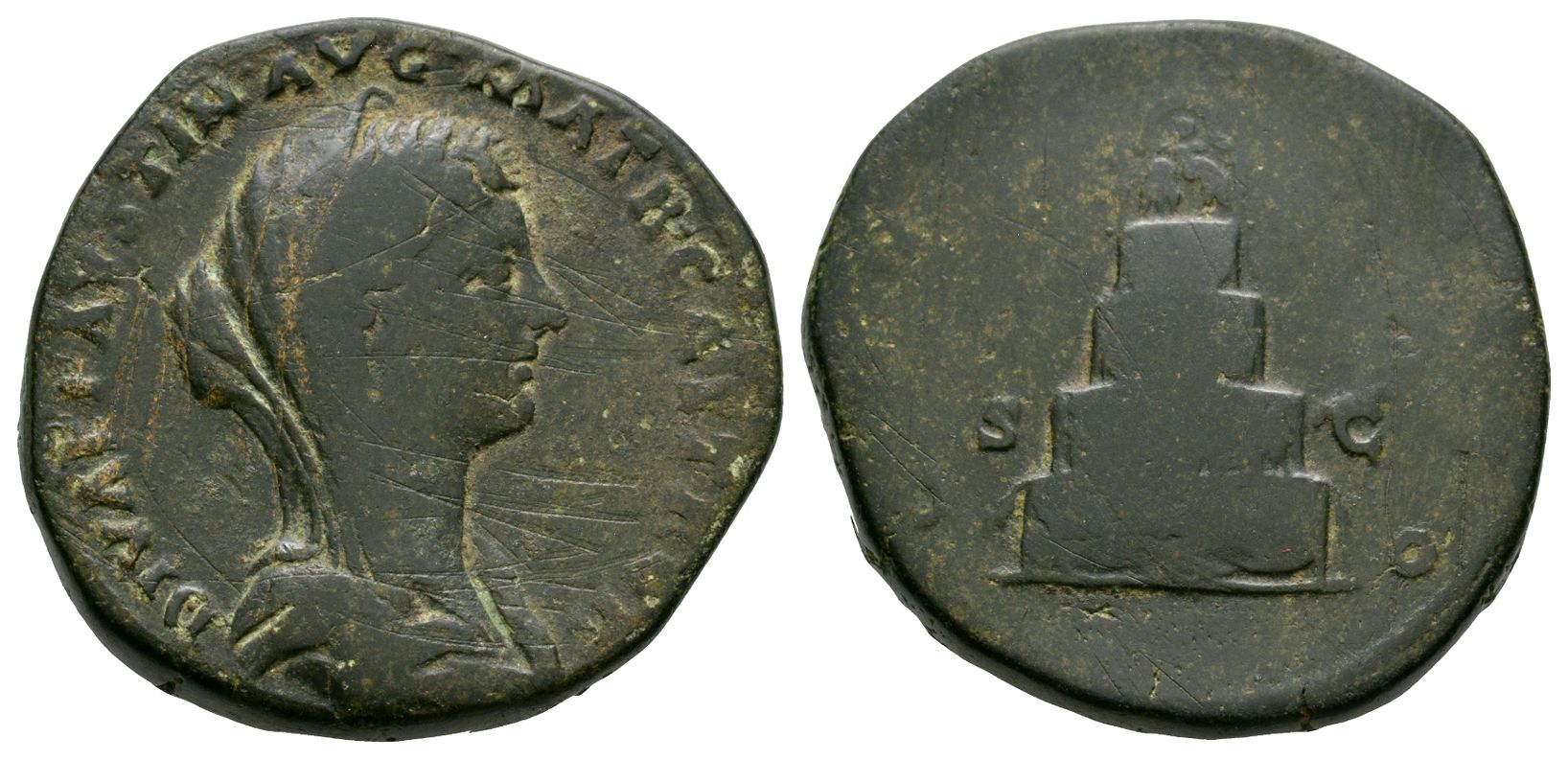 Faustina Jr CONSECRATIO S C funeral pyre sestertius Timeline.jpg