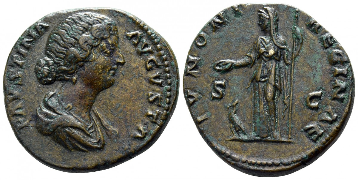 Faustina Jr IVNONI REGINAE S C standing sestertius type 8 Savoca.jpg