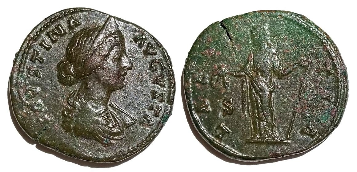 Faustina Jr LAETITIA S C standing left sestertius diademed.jpg