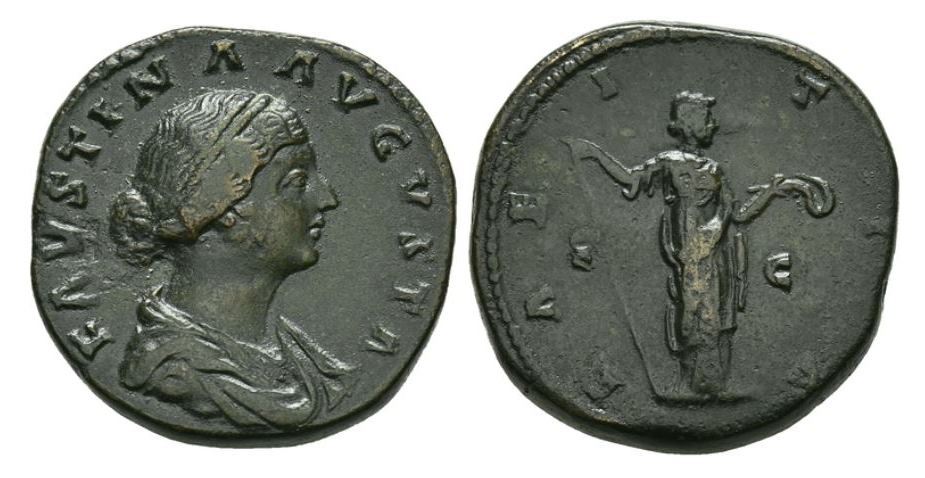 Faustina Jr LAETITIA S C standing right sestertius Kuenker.JPG