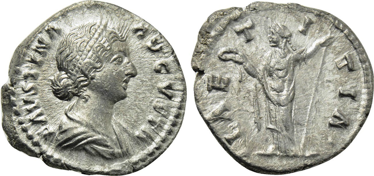 Faustina Jr LAETITIA standing left denarius.jpg