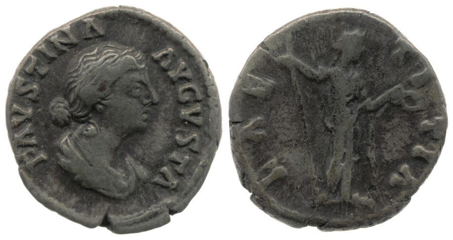 Faustina Jr LAETITIA standing right denarius bare head BMC.png