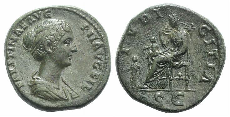 Faustina Jr PVDICITIA S C seated sestertius two children Bertolami.jpg