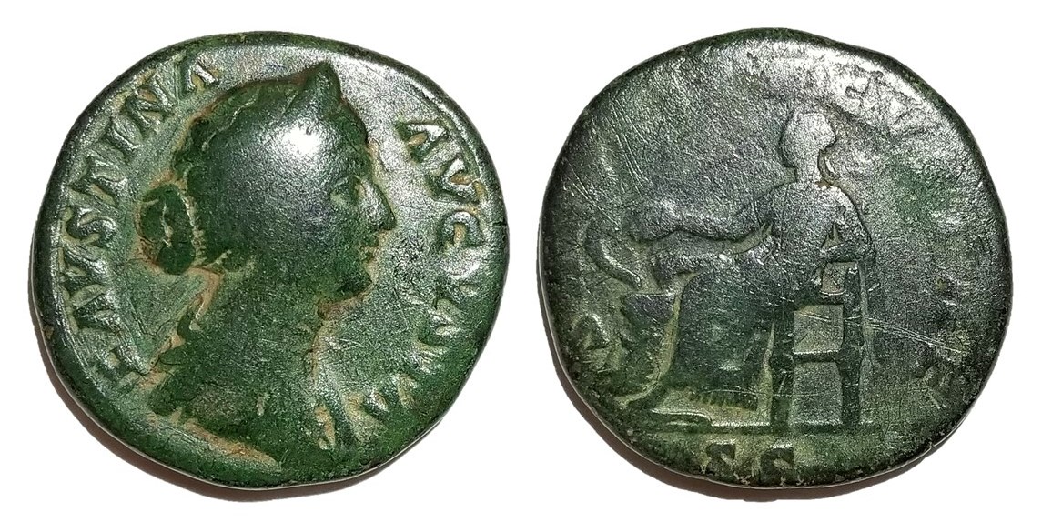 Faustina Jr SALVTI AVGVSTAE S C seated sestertius diademed bust.jpg