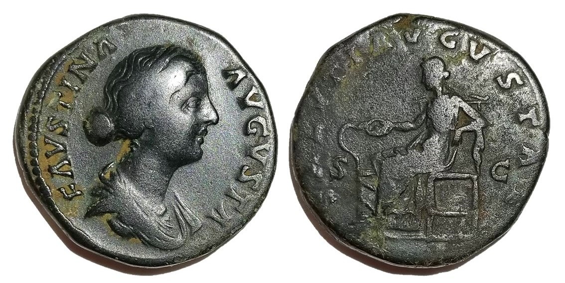 Faustina Jr SALVTI AVGVSTAE S C seated sestertius.jpg