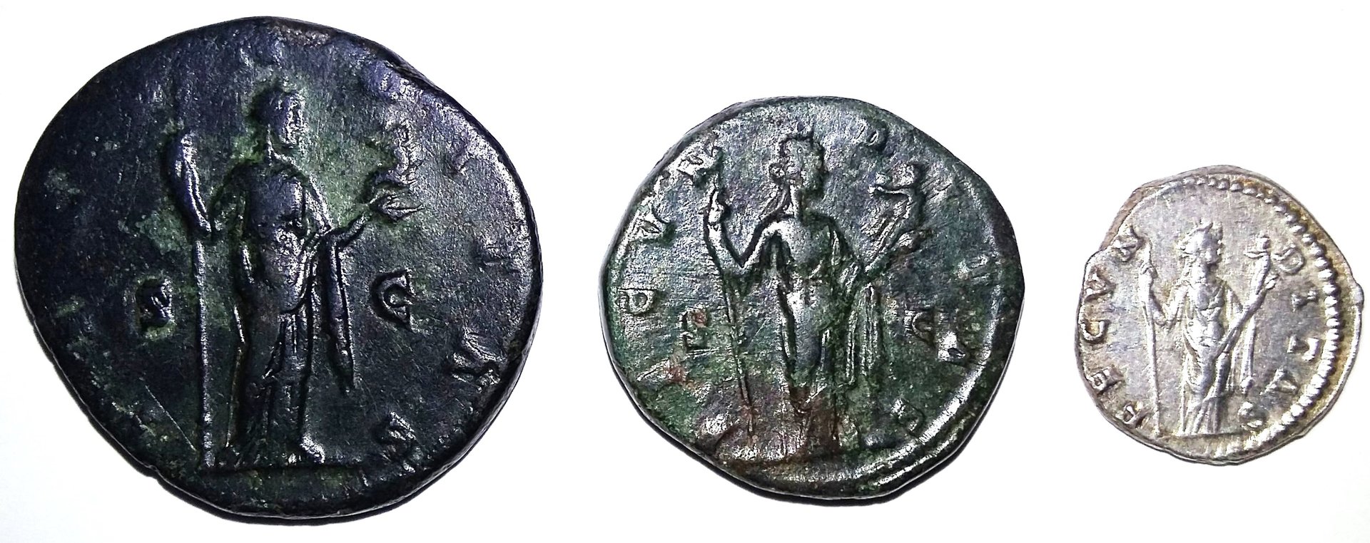 Faustina Jr Sestertius As and Denarius.jpg