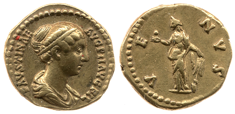 Faustina Jr VENVS and rudder quinarius aureus BMC.png