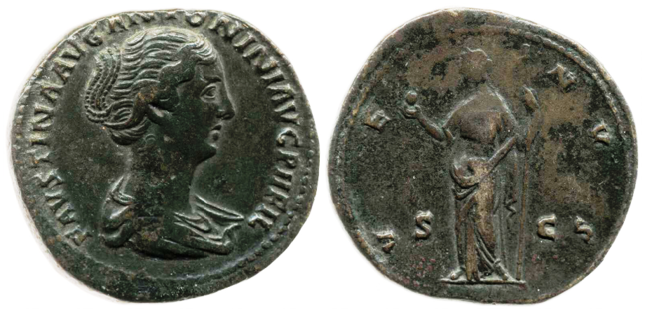Faustina Jr VENVS S C apple and scepter sestertius long obv inscr type 2 hairstyle BMC.png