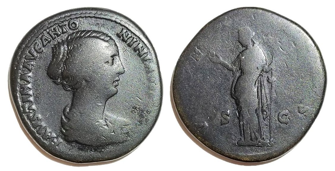 Faustina Jr VENVS S C apple and scepter sestertius long obv inscr type 3 hairstyle.jpg