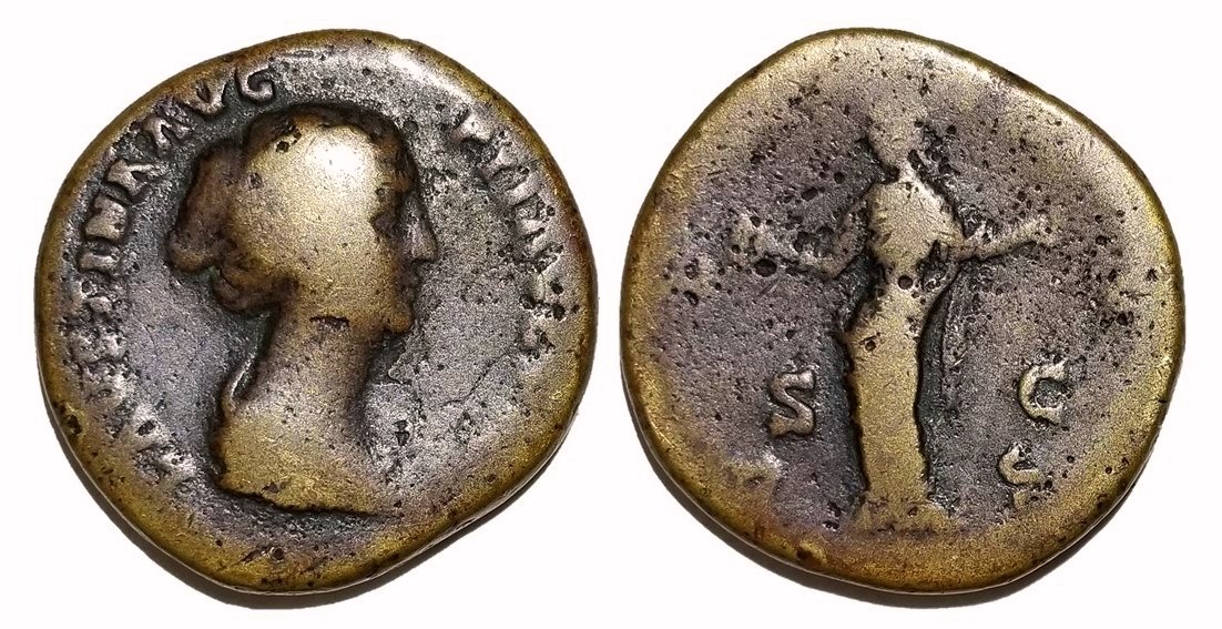 Faustina Jr VENVS S C apple and scepter sestertius short obv inscr type 2 hairstyle.jpg