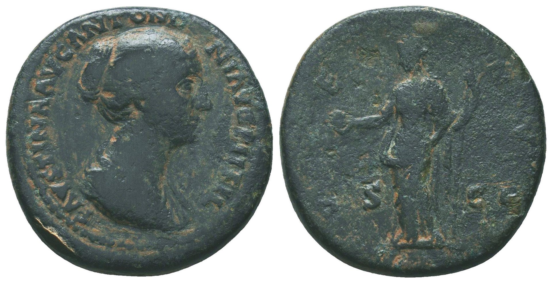 Faustina Jr VENVS S C apple and scepter sestertius Zeus.jpg