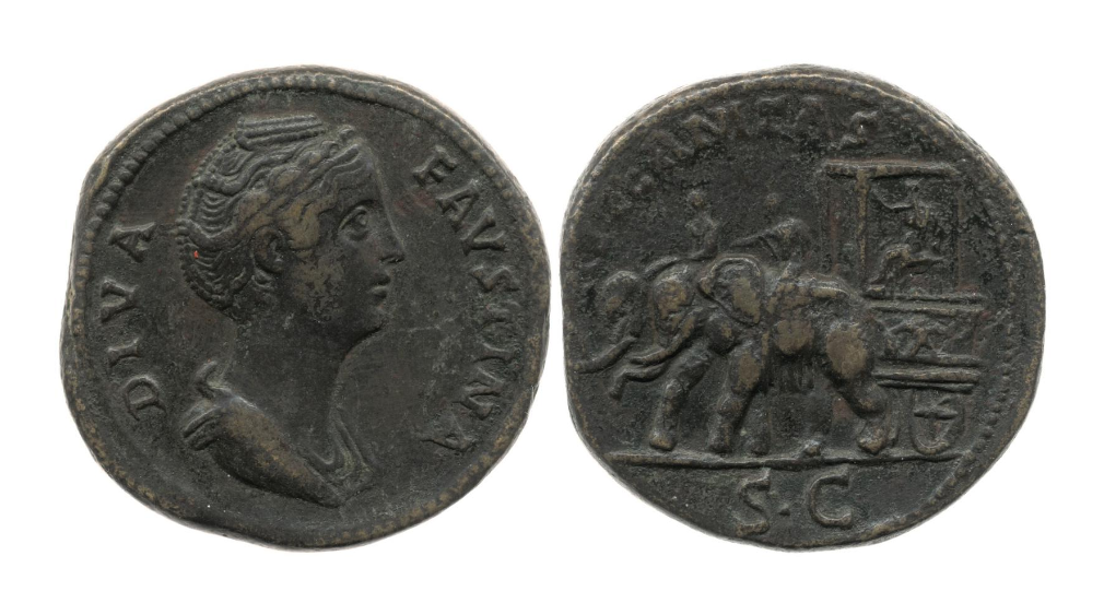 Faustina Sr AETERNITAS Aeternitas Elephant carpentum sestertius BMC.png
