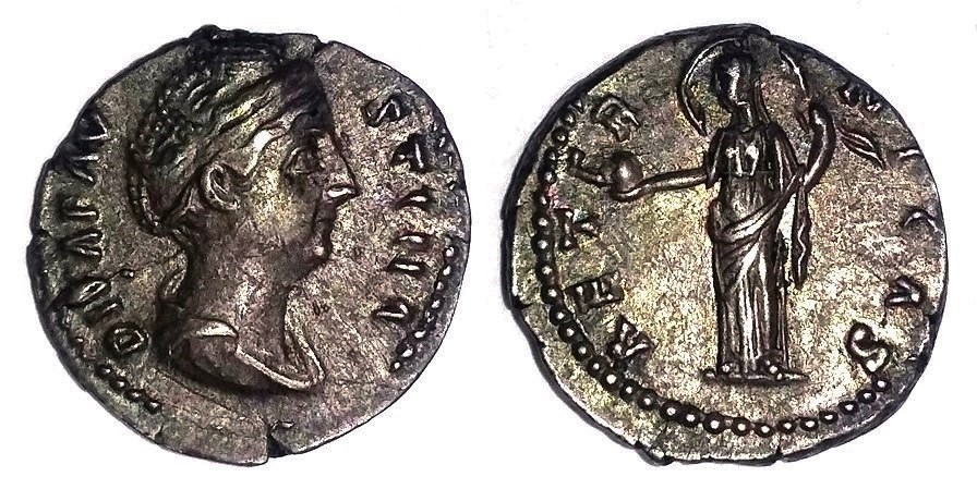 Faustina Sr AETERNITAS Aeternitas globe and billowing veil denarius.jpg