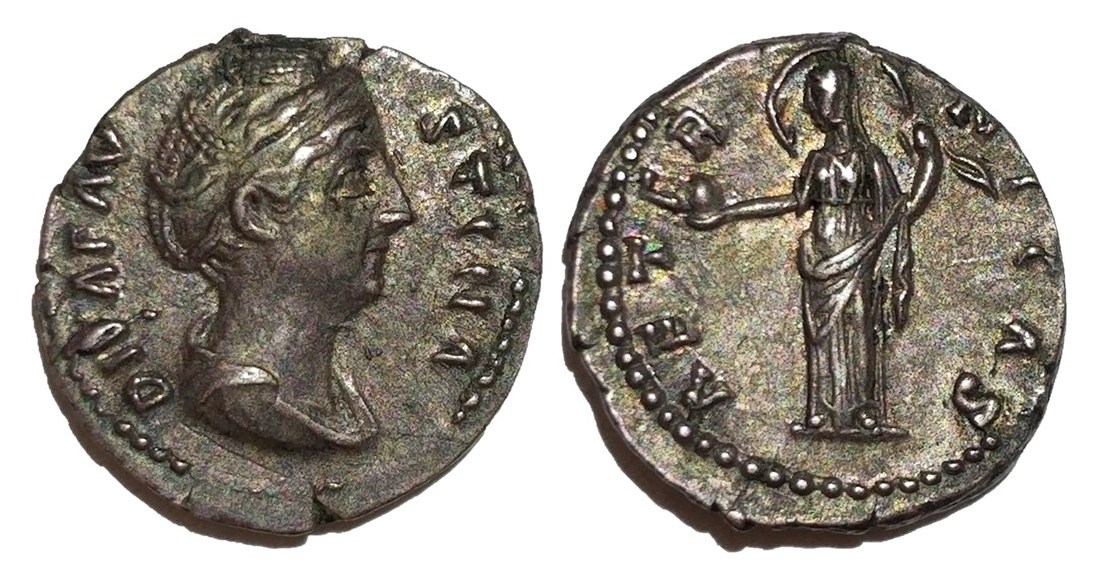Faustina Sr AETERNITAS Aeternitas globe and billowing veil denarius.jpg
