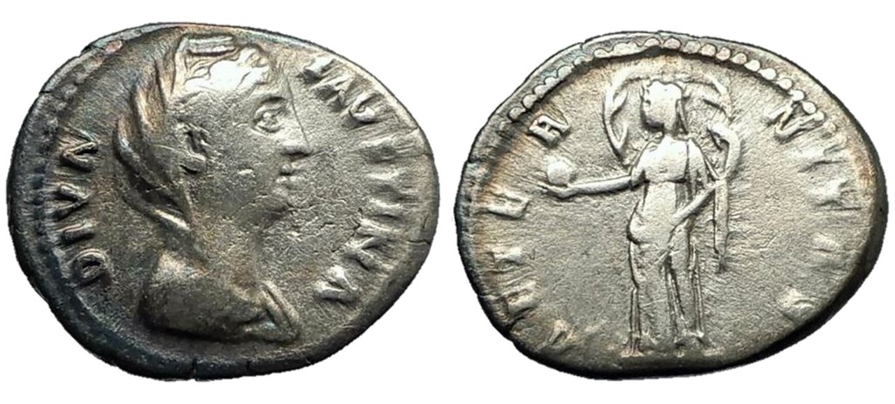Faustina Sr AETERNITAS Aeternitas globe and billowing veil denarius veiled bust.jpg