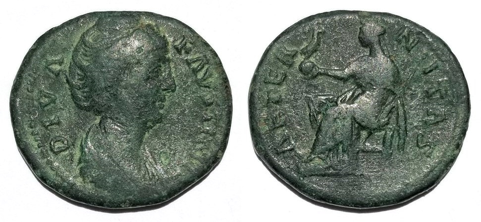 Faustina Sr AETERNITAS Aeternitas seated dupondius.jpg