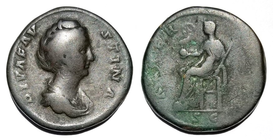 Faustina Sr AETERNITAS Aeternitas seated sestertius.jpg