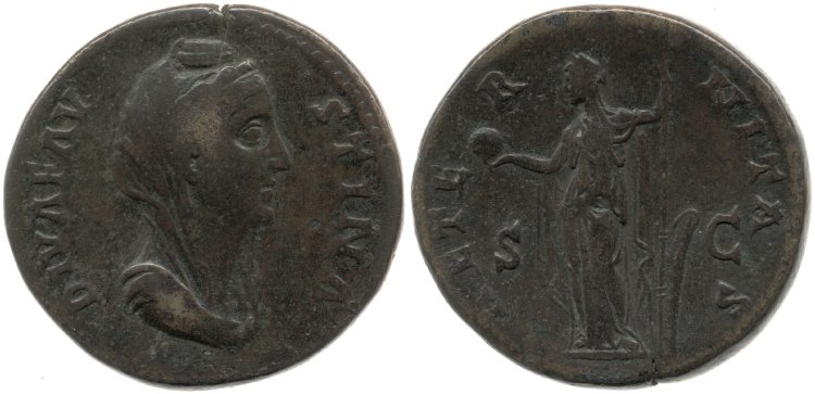Faustina Sr AETERNITAS Fortuna sestertius veiled BMC 1499.jpg