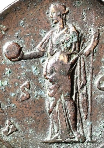 Faustina Sr AETERNITAS Providentia globe and scepter Sestertius veiled bust close-up.jpg