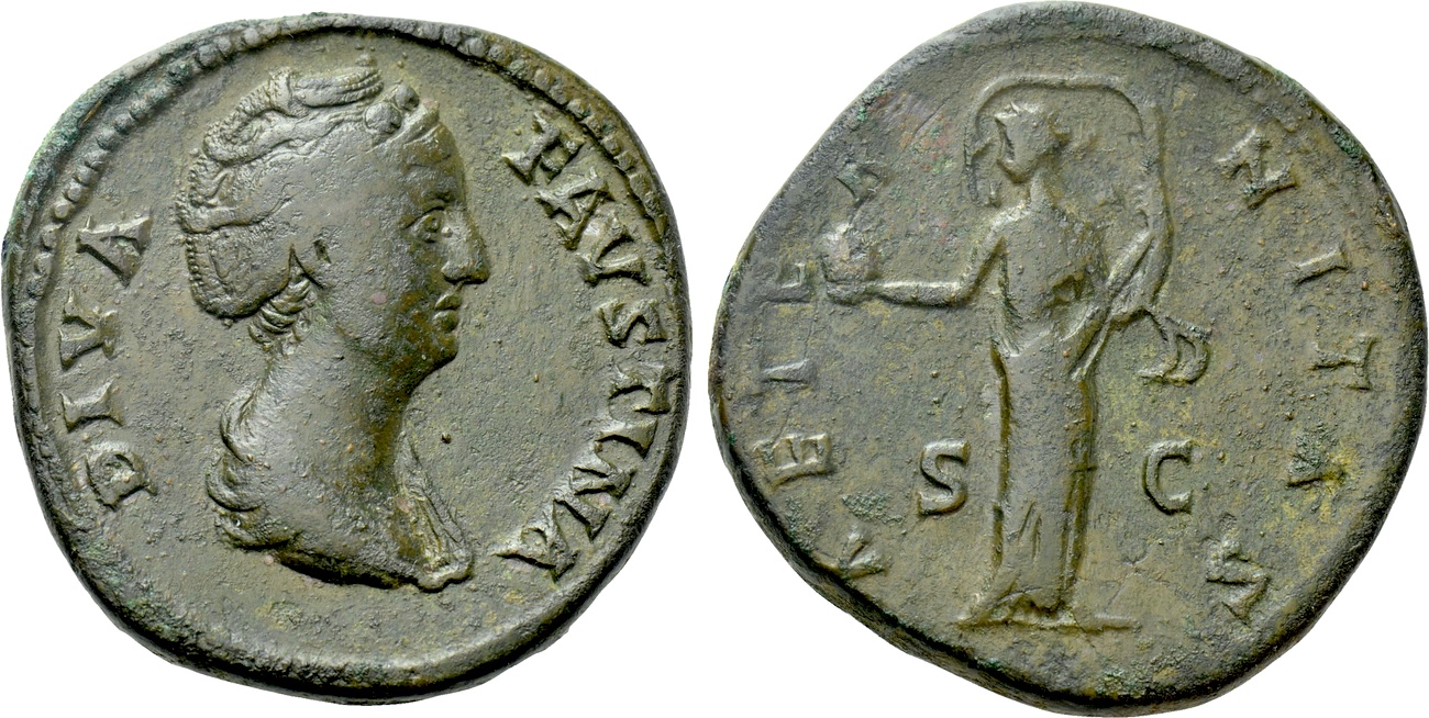 Faustina Sr AETERNITAS S C Aeternitas globe and billowing veil sestertius.jpg