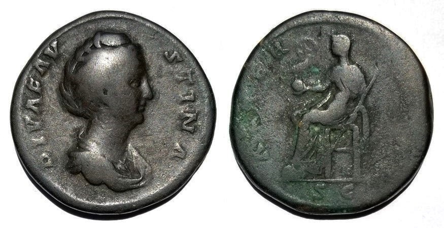 Faustina Sr AETERNITAS S C Aeternitas seated sestertius.jpg