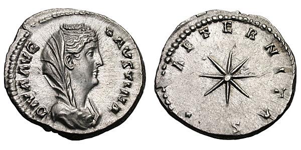 Faustina Sr AETERNITAS star denarius veiled bust Gemini.jpg