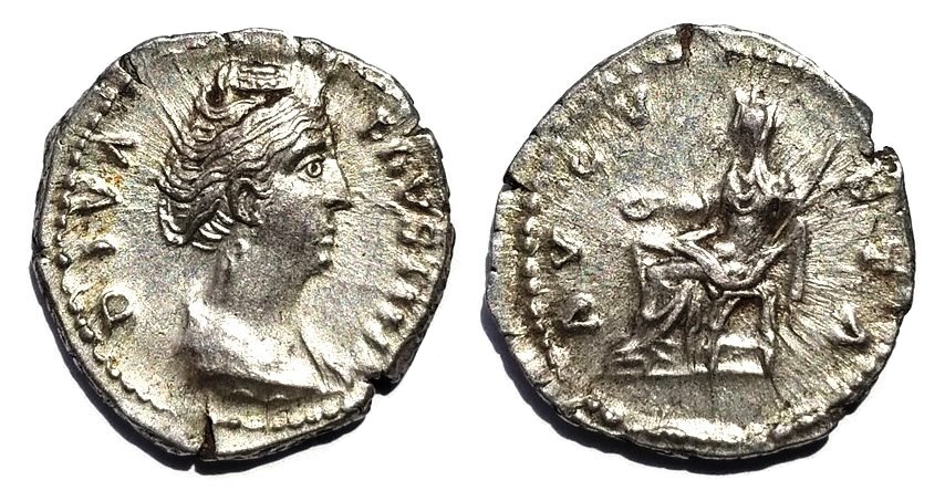 Faustina Sr AVGVSTA Vesta seated denarius.jpg