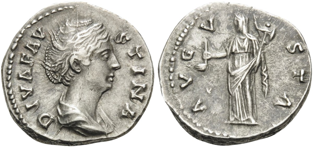 Faustina Sr AVGVSTA Vesta standing denarius.jpg