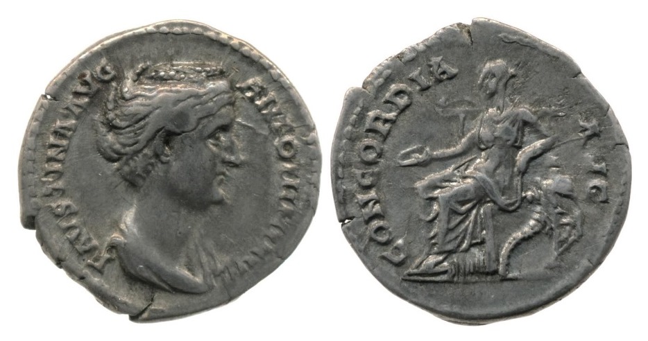 Faustina Sr CONCORDIA AVG no PP seated denarius BMC.jpg