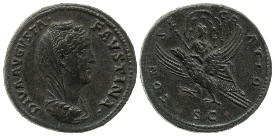 Faustina Sr CONSECRATIO S C Eagle left sestertius BMC.png