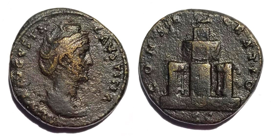 Faustina Sr CONSECRATIO S C funeral pyre dupondius.jpg