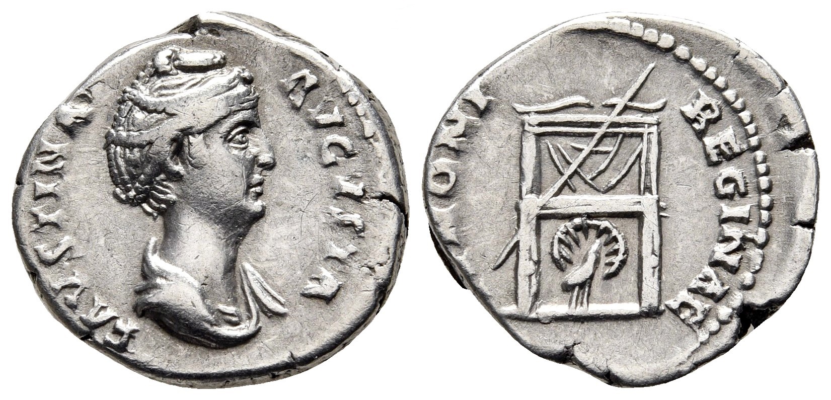 Faustina Sr IVNONI REGINAE Peacock under Throne denarius.jpg