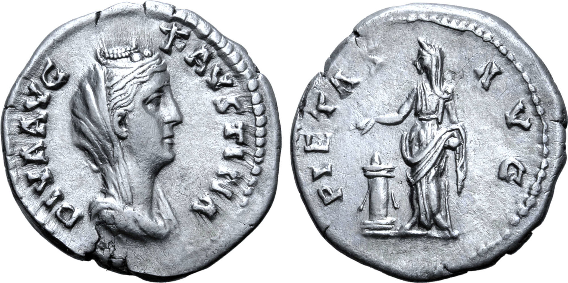 Faustina Sr PIETAS AVG altar denarius veiled bust.jpg