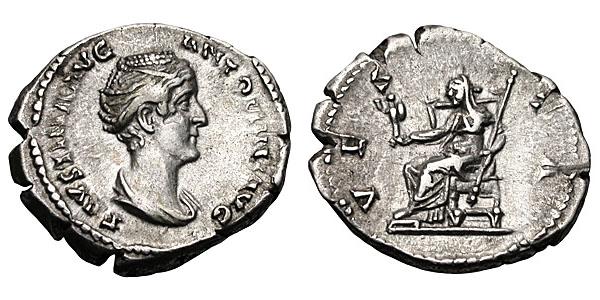 Faustina Sr VESTA no P P denarius Gemini.jpg