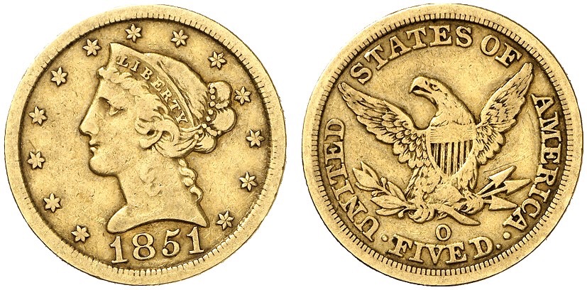 Five 5 Dollars 1851-O  - 1.jpg
