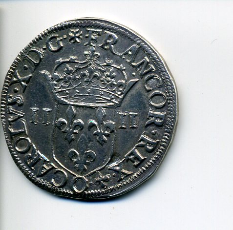 France Ch X quarter ecu 1594 Riom  O obv 175.jpg