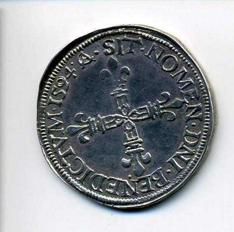 France Ch X quarter ecu 1594 Riom  O rev 176.jpg