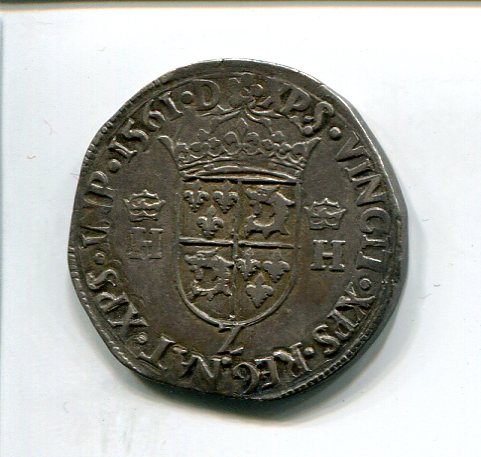 France Chas IX in name of Henri II Teston de Dauphine 1561 rev 672.jpg