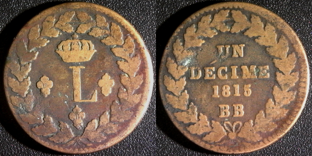 France Decime Strasbourg Provisional 1815 Siege Coin Napoleon  KM701 obv-side.jpg