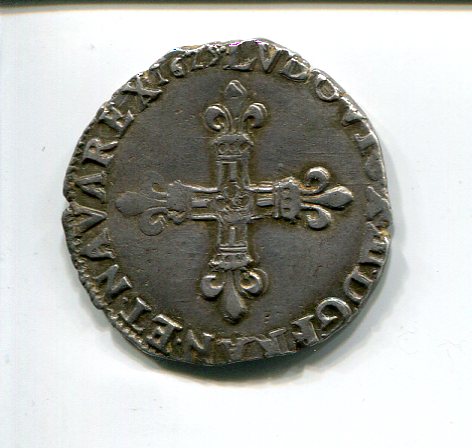 France Louis XIII Protestant quarter ecu 1625 H La Rochelle obv 136.jpg